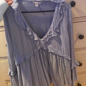 Blue and White Striped Blouse